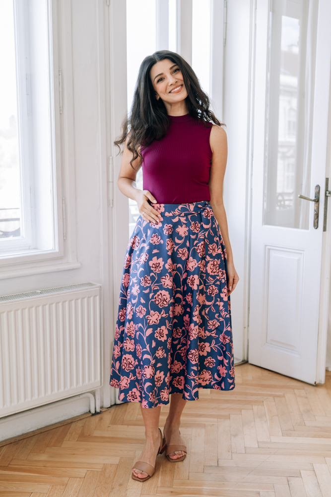 Sukně Bibi midi Rozkvetlé nebe Velikost: XL