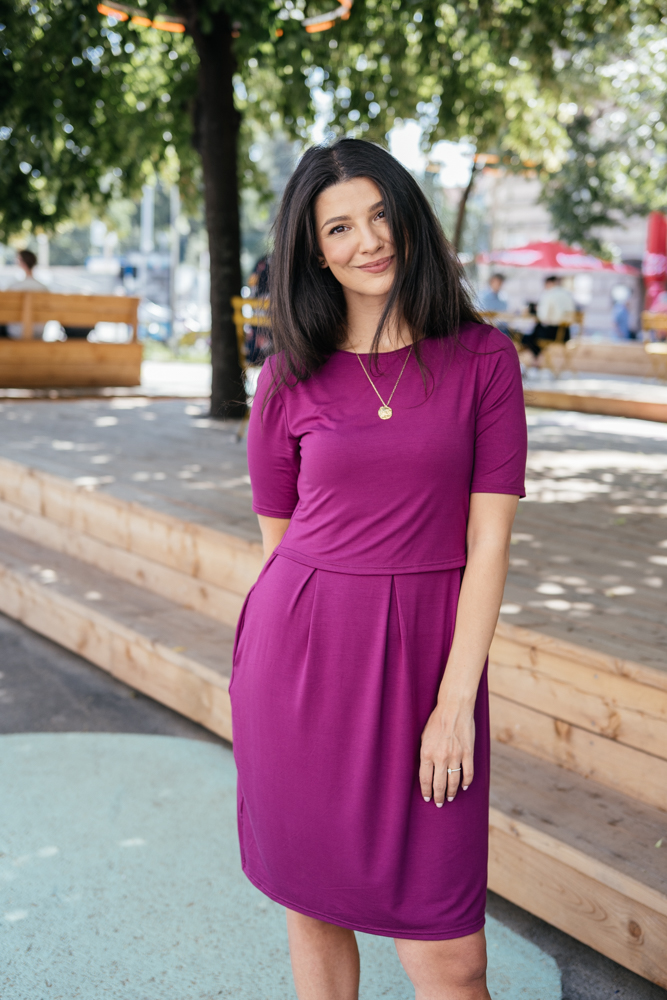 Bambusové šaty Vera s rukávem po loket švestkově fialové Velikost: XS