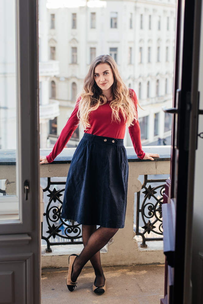 Manšestrová sukně Celeste tmavě modrá Velikost: XL