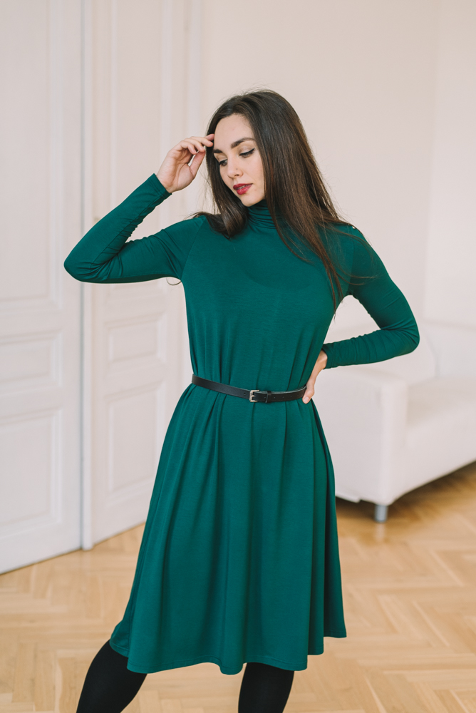 Rolákové bamboo šaty Cecile rozšířené tmavě zelené Velikost: L