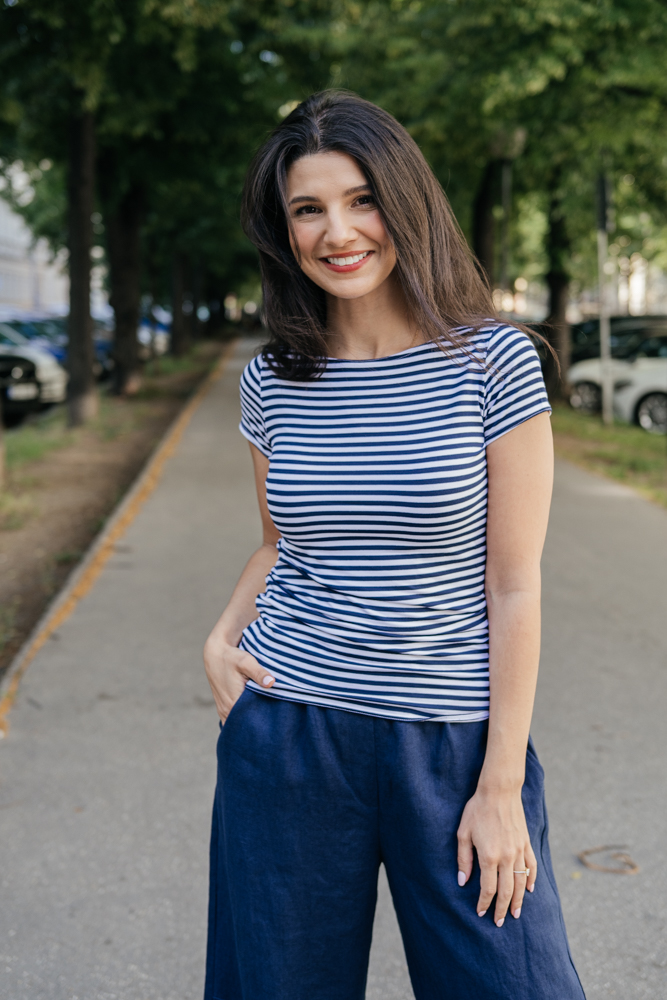 Bamboo tričko Amabile s kr. rukávem modro-bílý proužek Velikost: XL