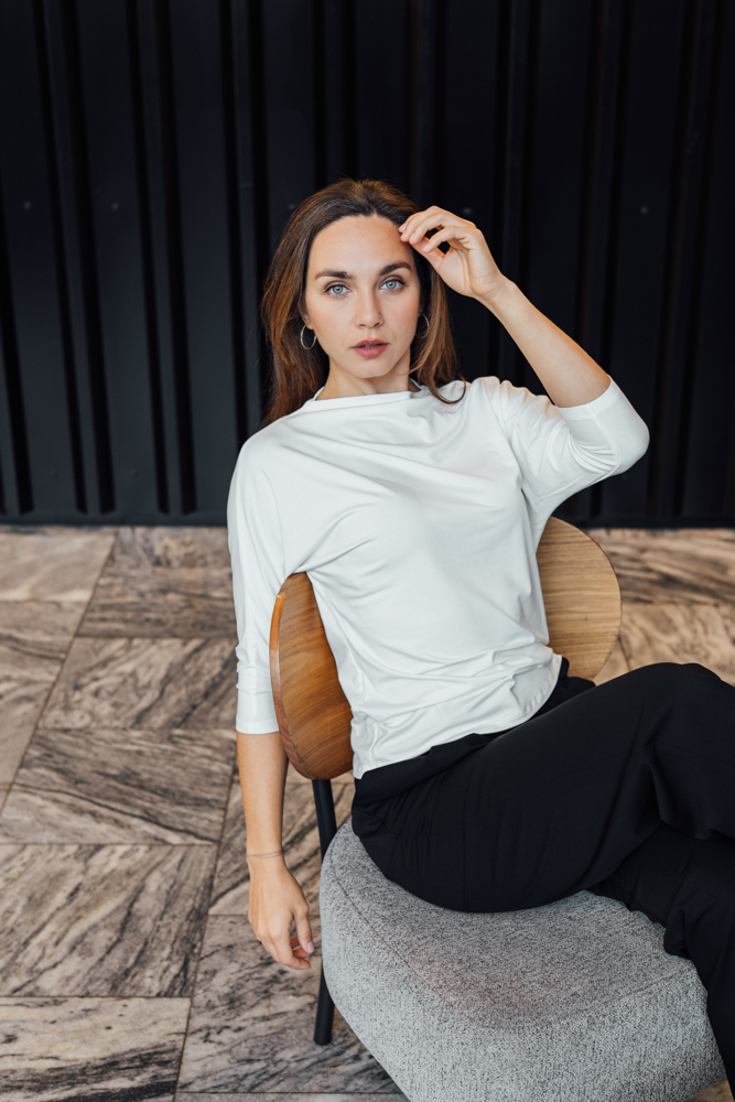 Bamboo tričko Aria s 3/4 rukávem mléčně bílé Velikost: XL