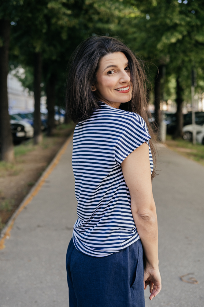 Bamboo tričko Aria s kr. rukávem modro-bílý proužek Velikost: XL