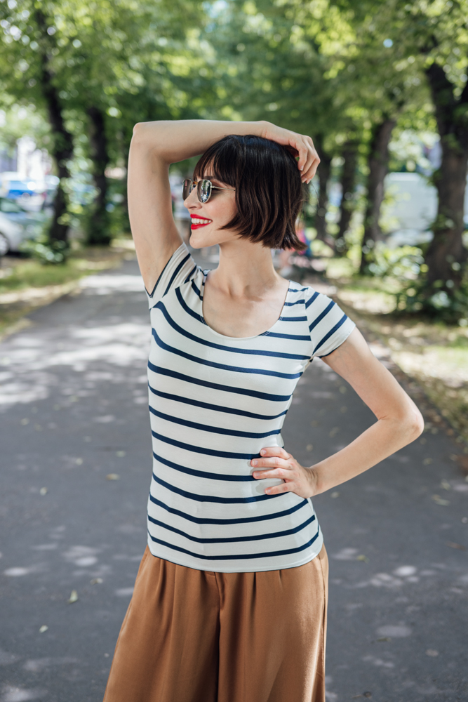 Bamboo tričko Marta s kr. rukávem modro-smetanový proužek Velikost: XL
