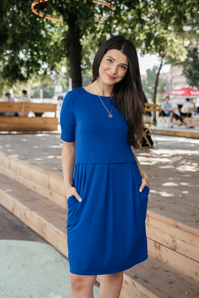 Bambusové šaty Vera s rukávem po loket královsky modrá Velikost: XS