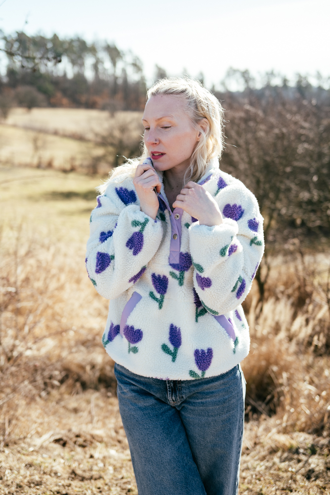 Beránková bunda Polly s tulipány smetanová Velikost: L/XL