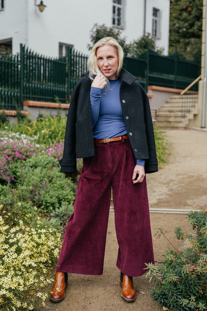 Culottes Michele silnější manšestr vínový Velikost: XL