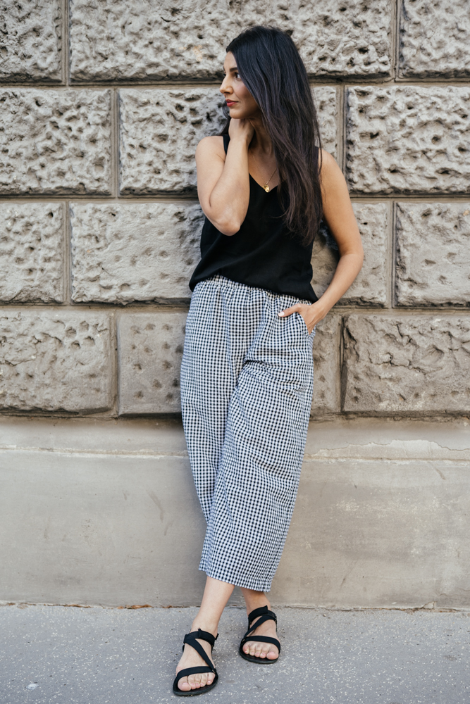 Kostičkované culottes Ronda černo-bílé Velikost: L