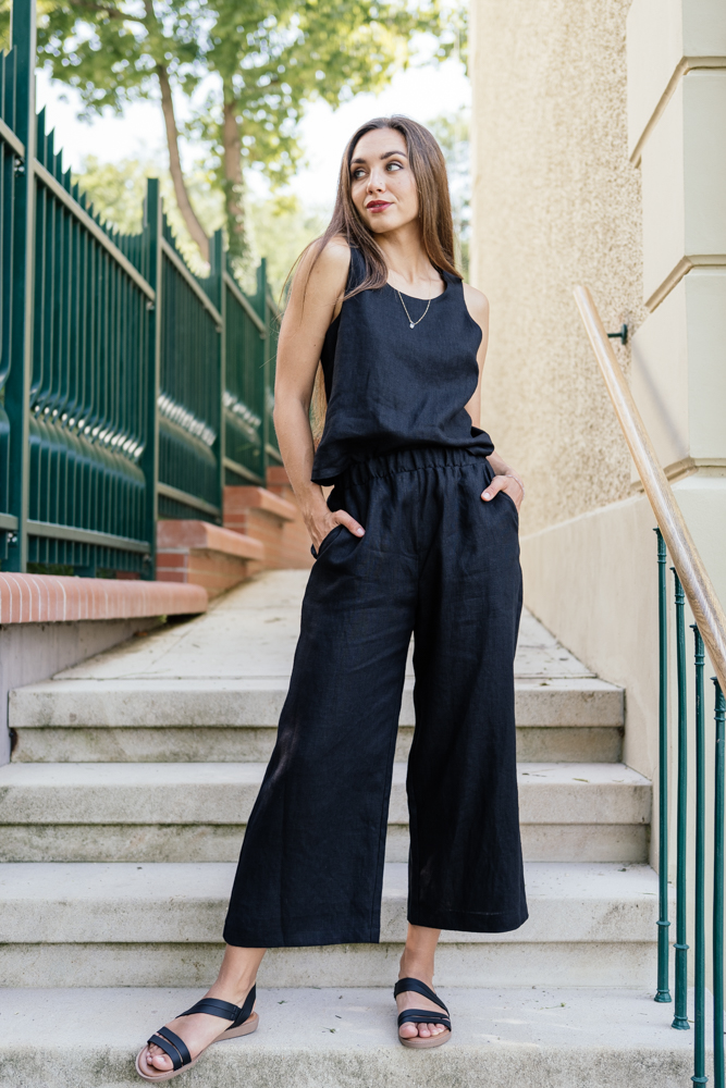 Lněné culottes Ronda černé Velikost: XL