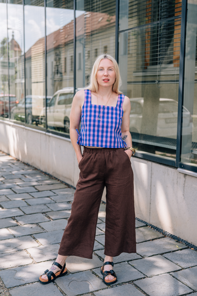 Lněné culottes Ronda hnědé Velikost: XL
