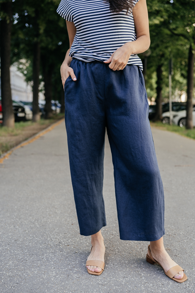 Lněné culottes Ronda modré Velikost: M