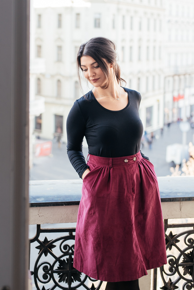 Manšestrová sukně Celeste vínová Velikost: XL