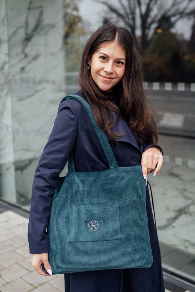 Manšestrová taška Shopper nefritová