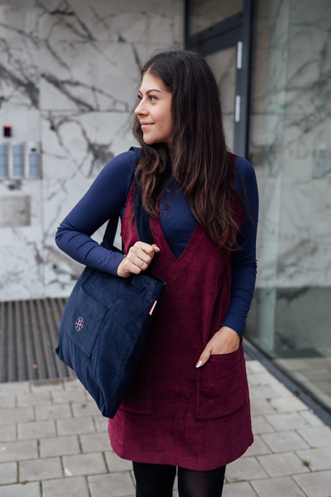 Manšestrová taška Shopper tmavě modrá