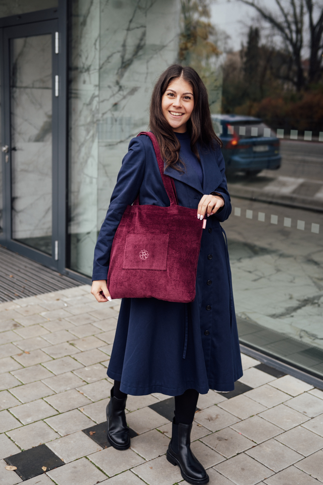 Manšestrová taška Shopper vínová