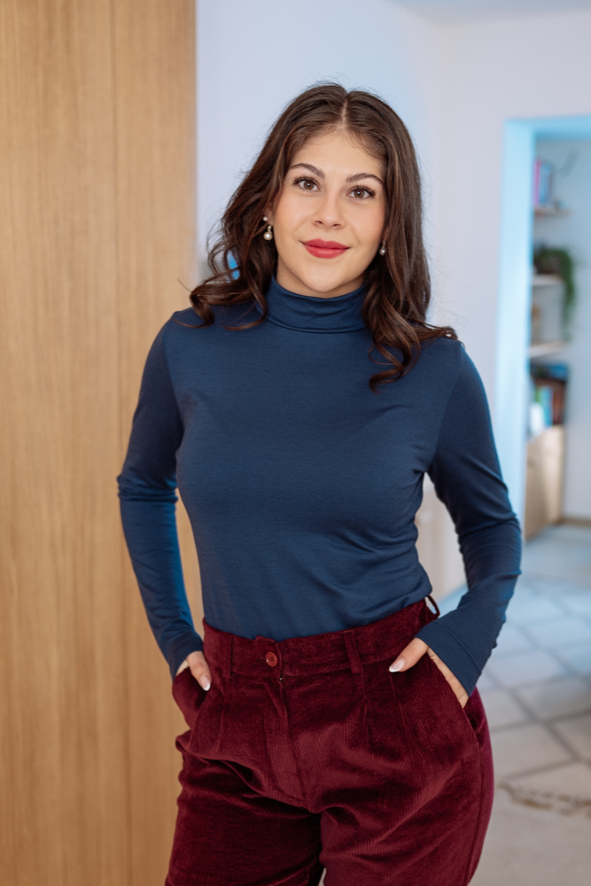 Merino rolák Astrid s dl. rukávem modrý Velikost: XL