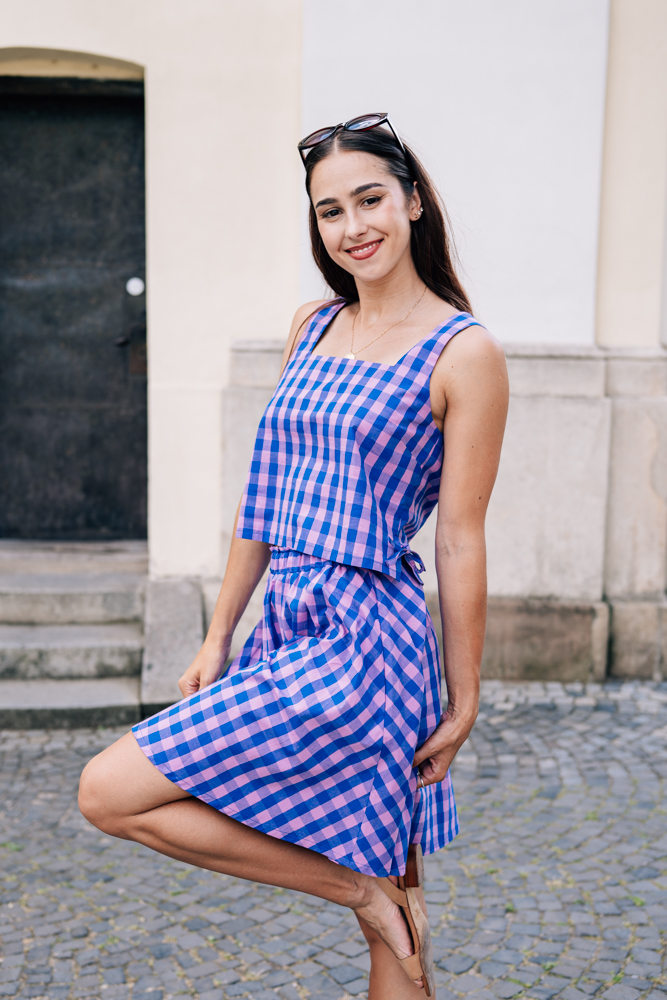Mini sukně Lola fialovomodrá kostička Velikost: S/M