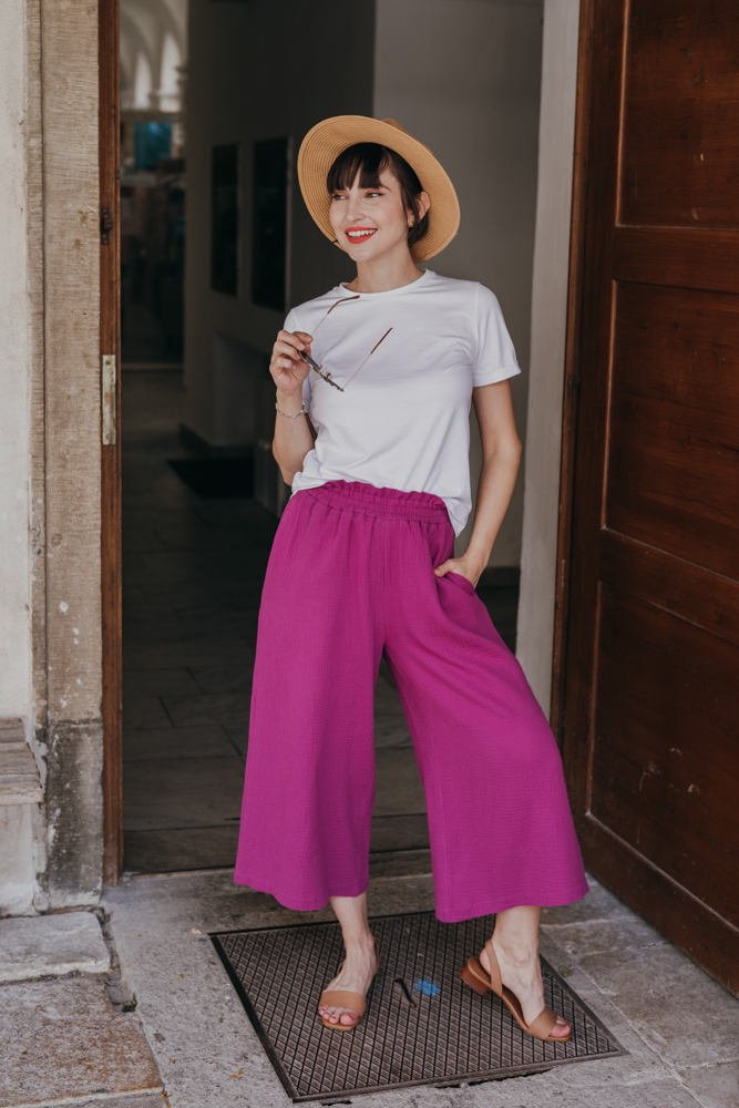 Mušelínové culottes Esme fuchsiové Velikost: M