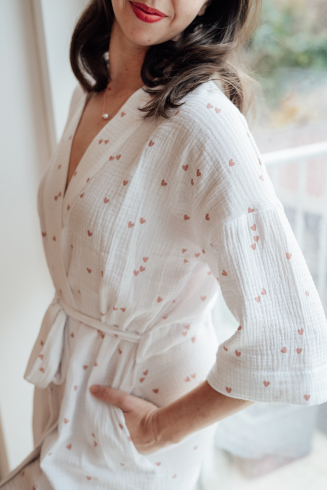 Mušelínový župan/kimono kabátek srdíčka Velikost: L/XL