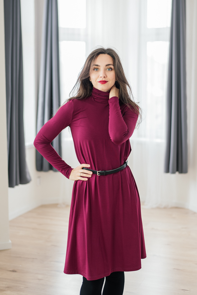 Rolákové bamboo šaty Cecile rozšířené vínové Velikost: L