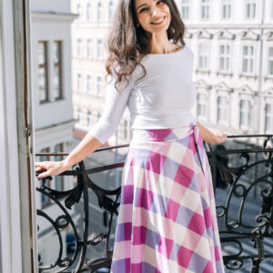 Sukně Bibi midi Fialovo-růžové kostky Velikost: L