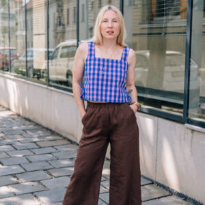 Lněné culottes Ronda hnědé Velikost: XL