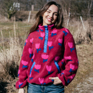 Beránková bunda Polly s tulipány vínová Velikost: M